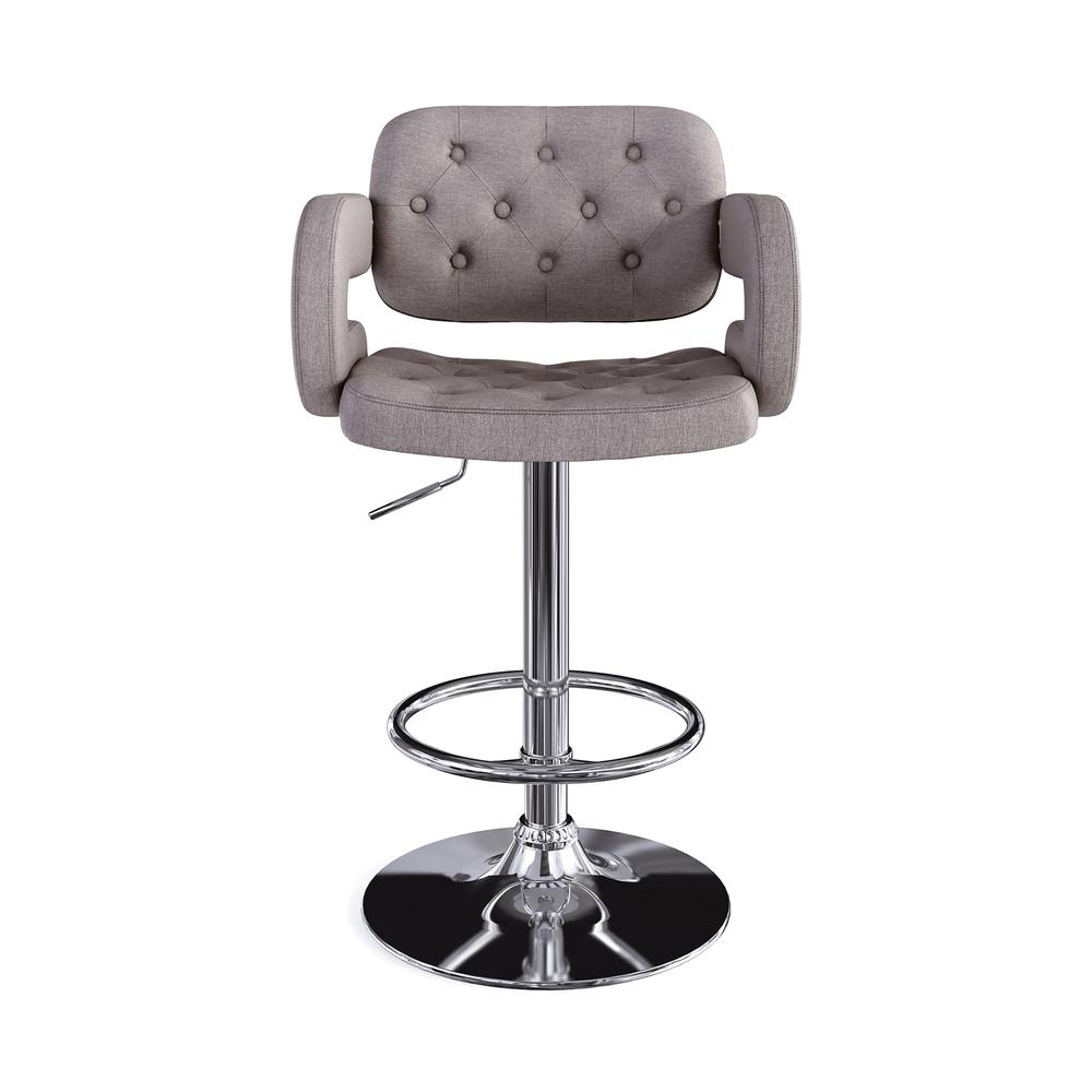 Adjustable Tufted Medium Grey Fabric Barstool with Armrests, set of 2. Picture 2