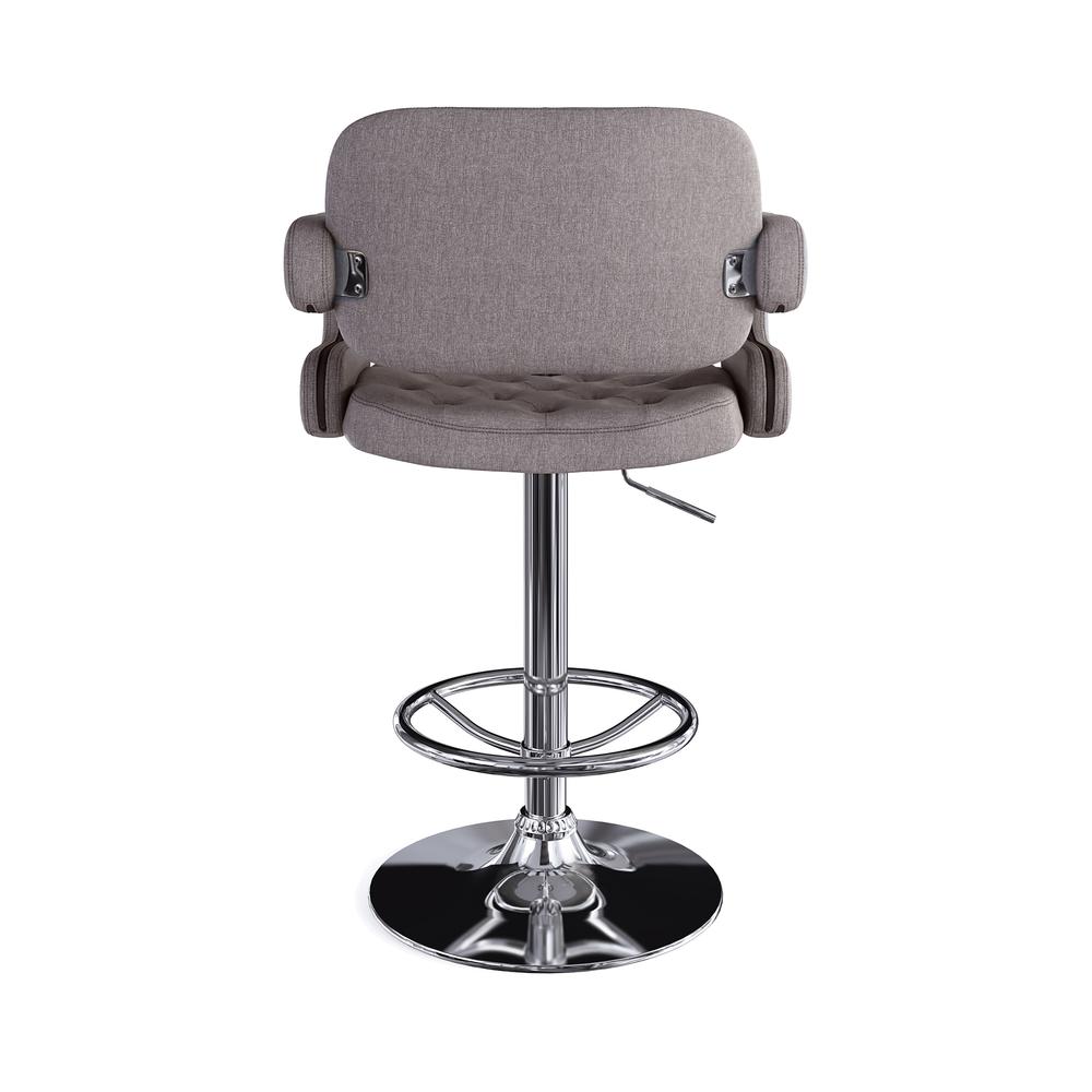 Adjustable Tufted Medium Grey Fabric Barstool with Armrests, set of 2. Picture 3