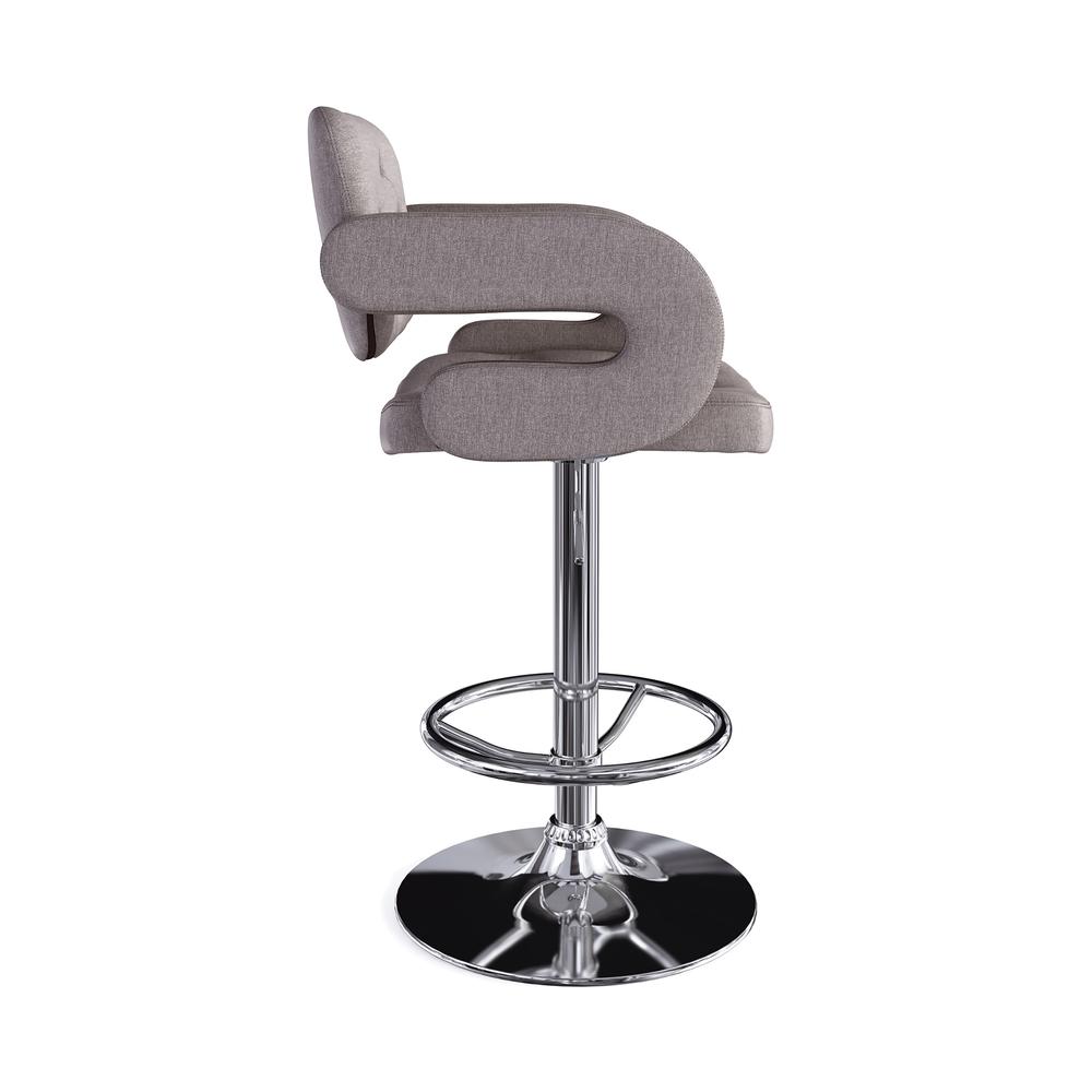Adjustable Tufted Medium Grey Fabric Barstool with Armrests, set of 2. Picture 4