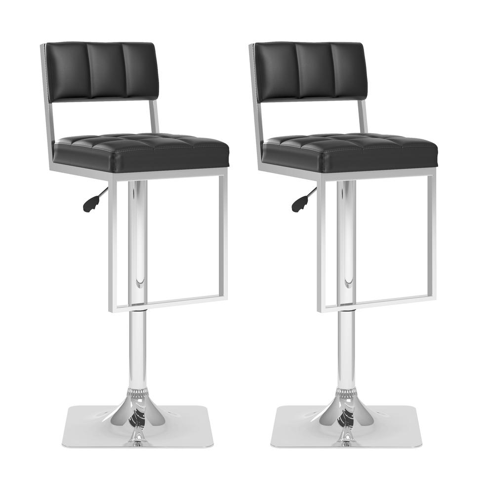 Square Tufted Adjustable Barstool in Black Leatherette, set of 2. The main picture.