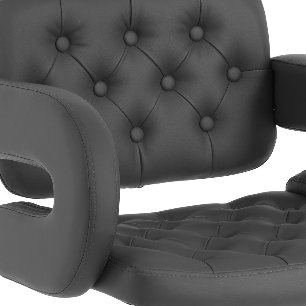 Adjustable Tufted Dark Grey Bonded Leather Barstool with Armrests, set of 2. Picture 8
