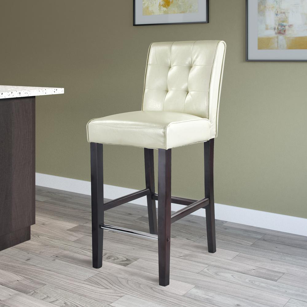 Antonio Bar Height Barstool in Cream White Bonded Leather. Picture 3