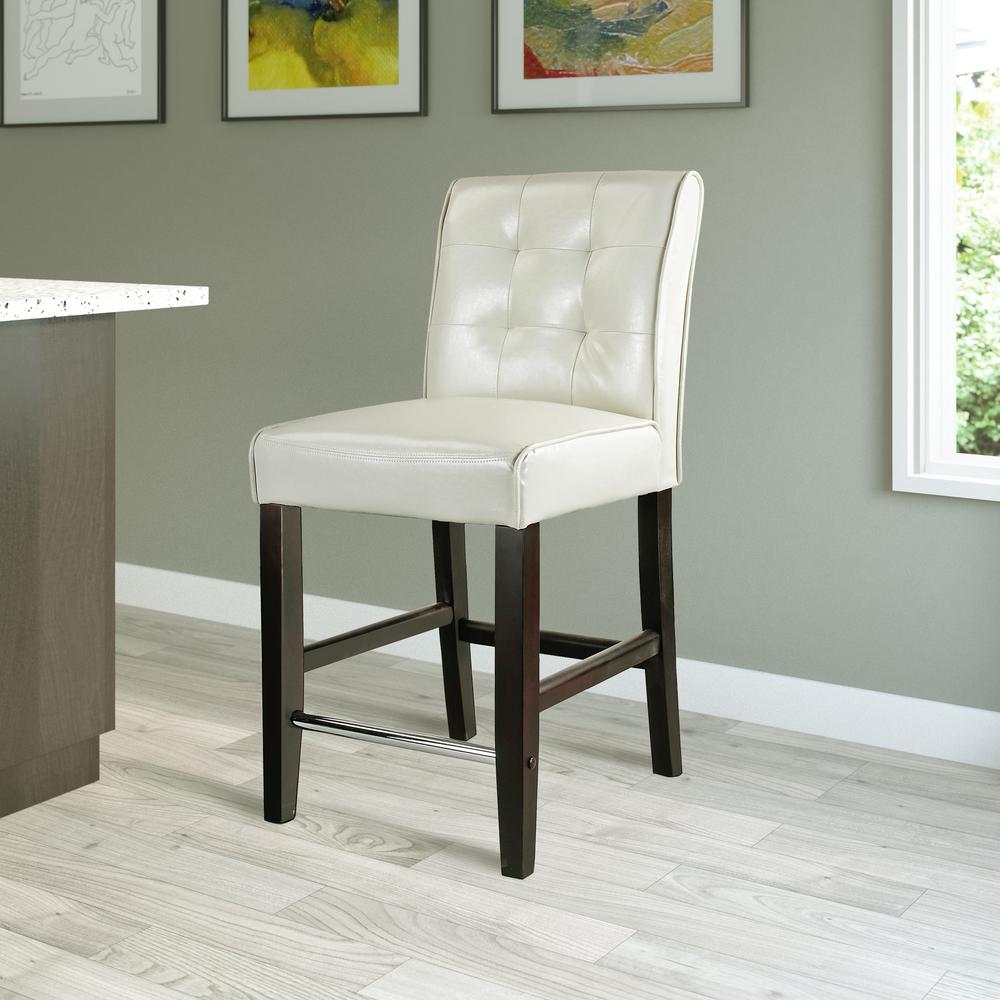 Antonio Counter Height Barstool in Cream White Bonded Leather. Picture 3