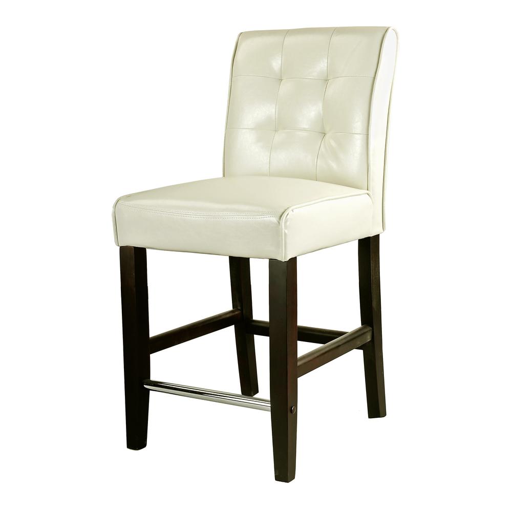 Antonio Counter Height Barstool in Cream White Bonded Leather. Picture 2