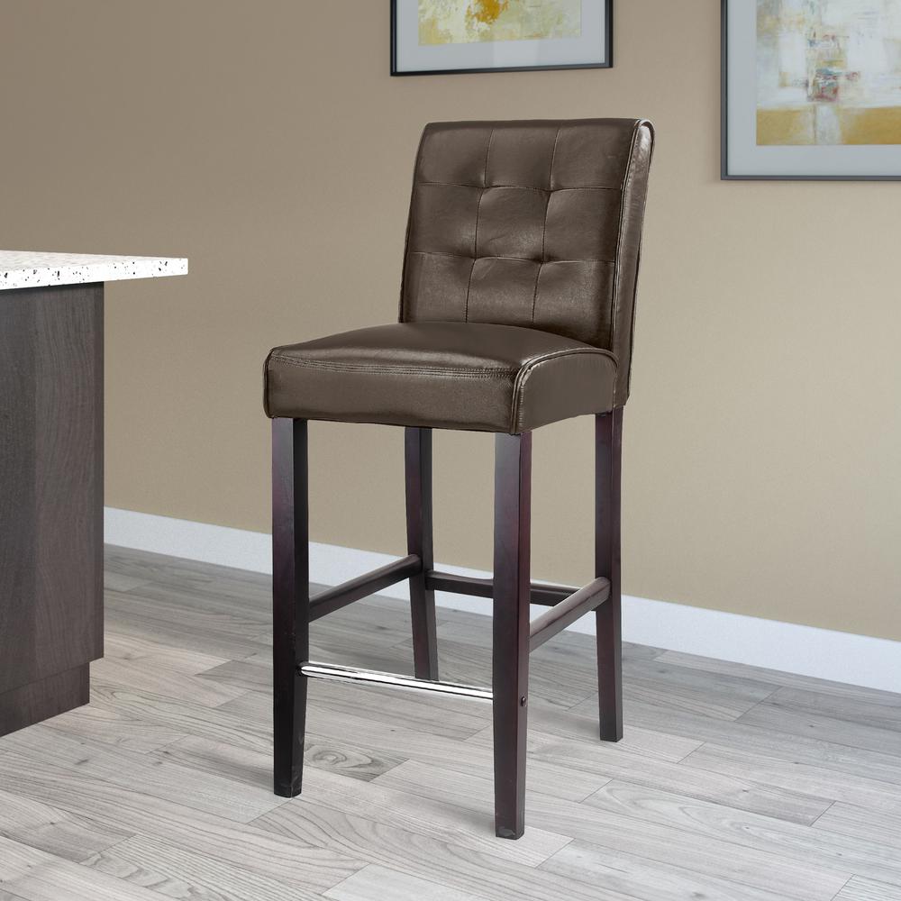 Antonio Bar Height Barstool in Dark Brown Bonded Leather. Picture 3