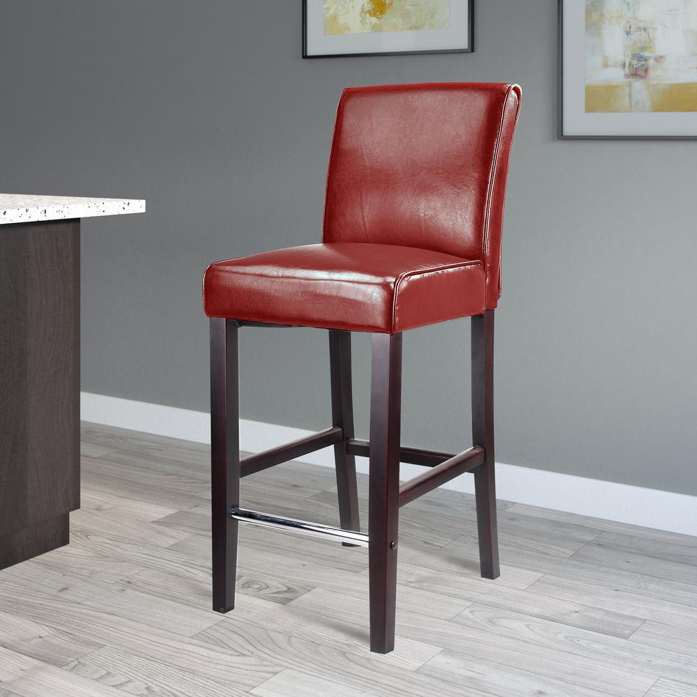 Antonio Bar Height Barstool in Red Bonded Leather. Picture 3