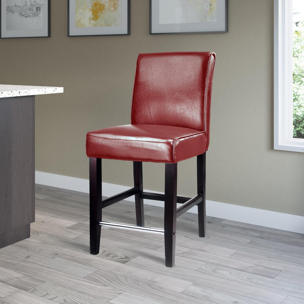 Antonio Counter Height Barstool in Red Bonded Leather. Picture 3