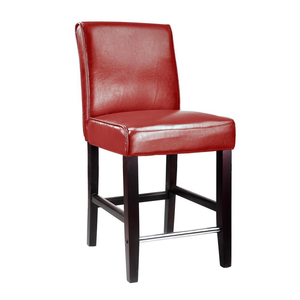 Antonio Counter Height Barstool in Red Bonded Leather. The main picture.