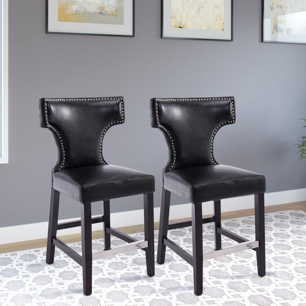Kings Counter Height Barstool in Black with Metal Studs, set of 2. Picture 3