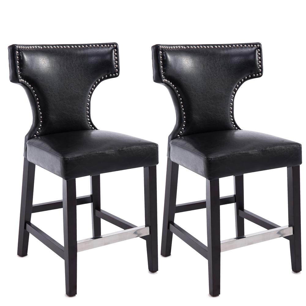Kings Counter Height Barstool in Black with Metal Studs, set of 2. Picture 1