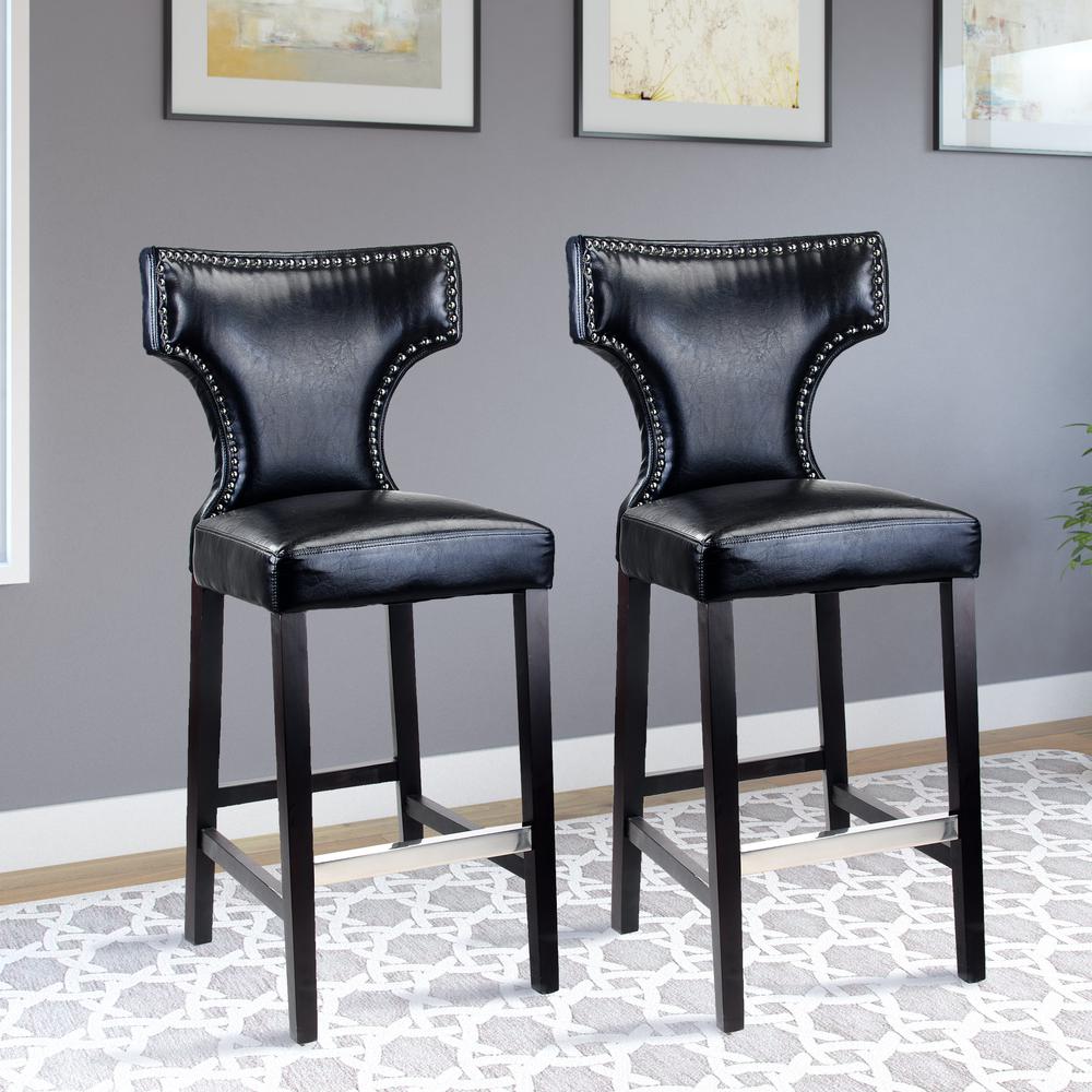 Kings Bar Height Barstool in Black with Metal Studs, set of 2. Picture 3