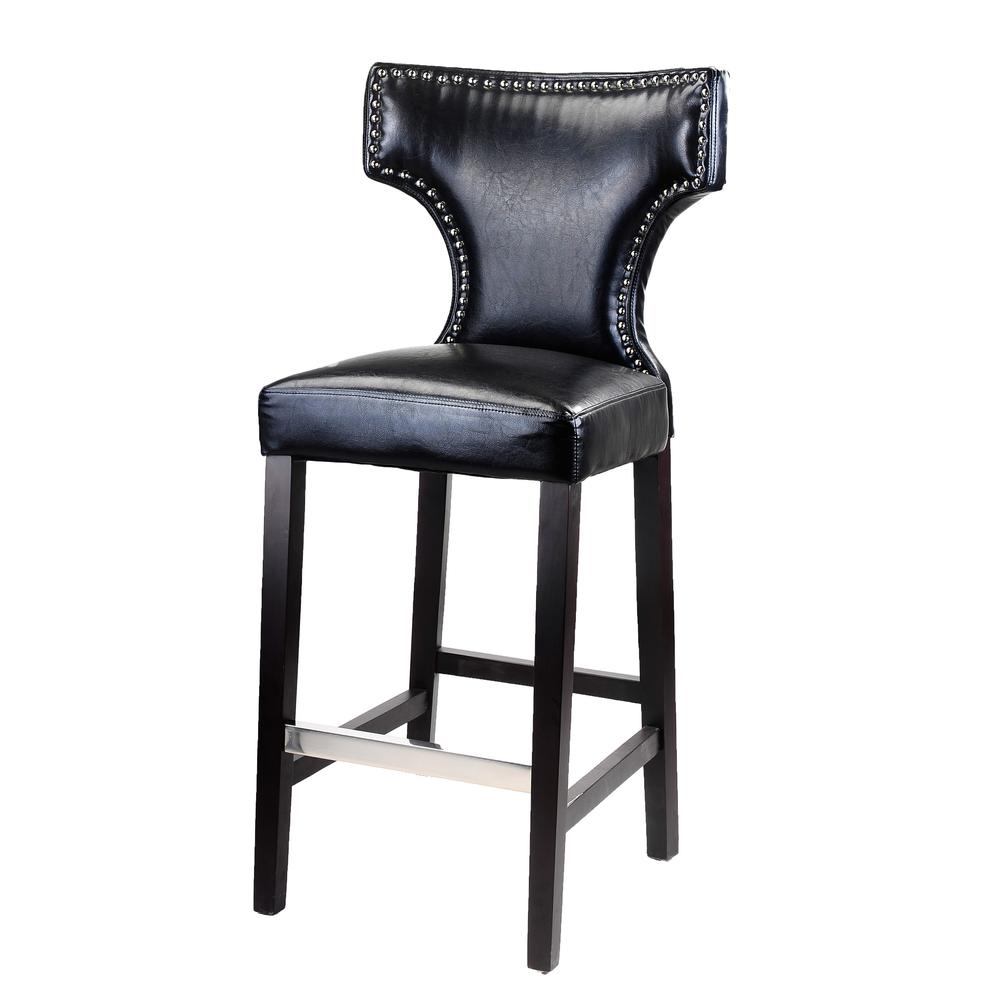 Kings Bar Height Barstool in Black with Metal Studs, set of 2. Picture 2