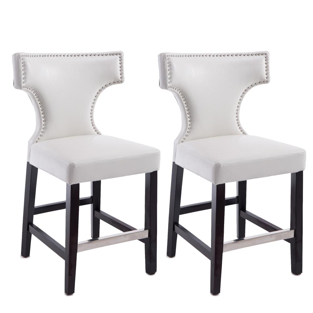 Kings Counter Height Barstool in White with Metal Studs, set of 2. Picture 1