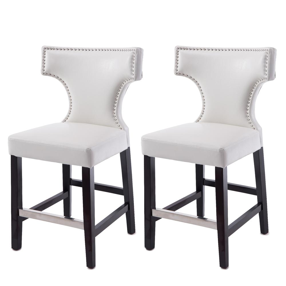 Kings Counter Height Barstool in White with Metal Studs, set of 2. Picture 2