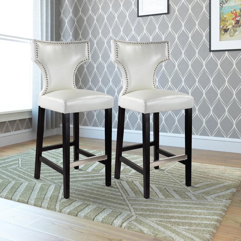Kings Bar Height Barstool in White with Metal Studs, set of 2. Picture 3