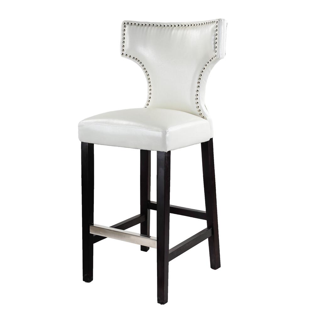 Kings Bar Height Barstool in White with Metal Studs, set of 2. Picture 2