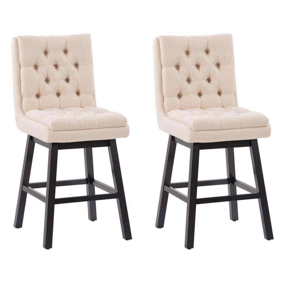CorLiving Boston Tufted Fabric Barstool, Beige, Set of 2. Picture 1