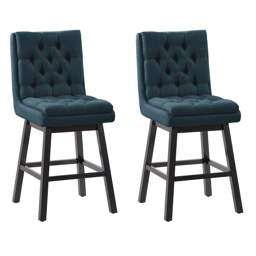 CorLiving Boston Tufted Fabric Barstool, Navy Blue, Set of 2. Picture 1