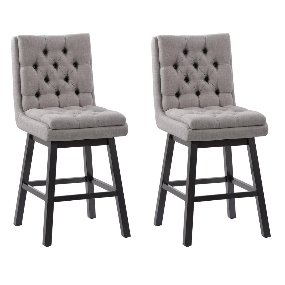 CorLiving Boston Tufted Fabric Barstool, Light Grey, Set of 2. Picture 1