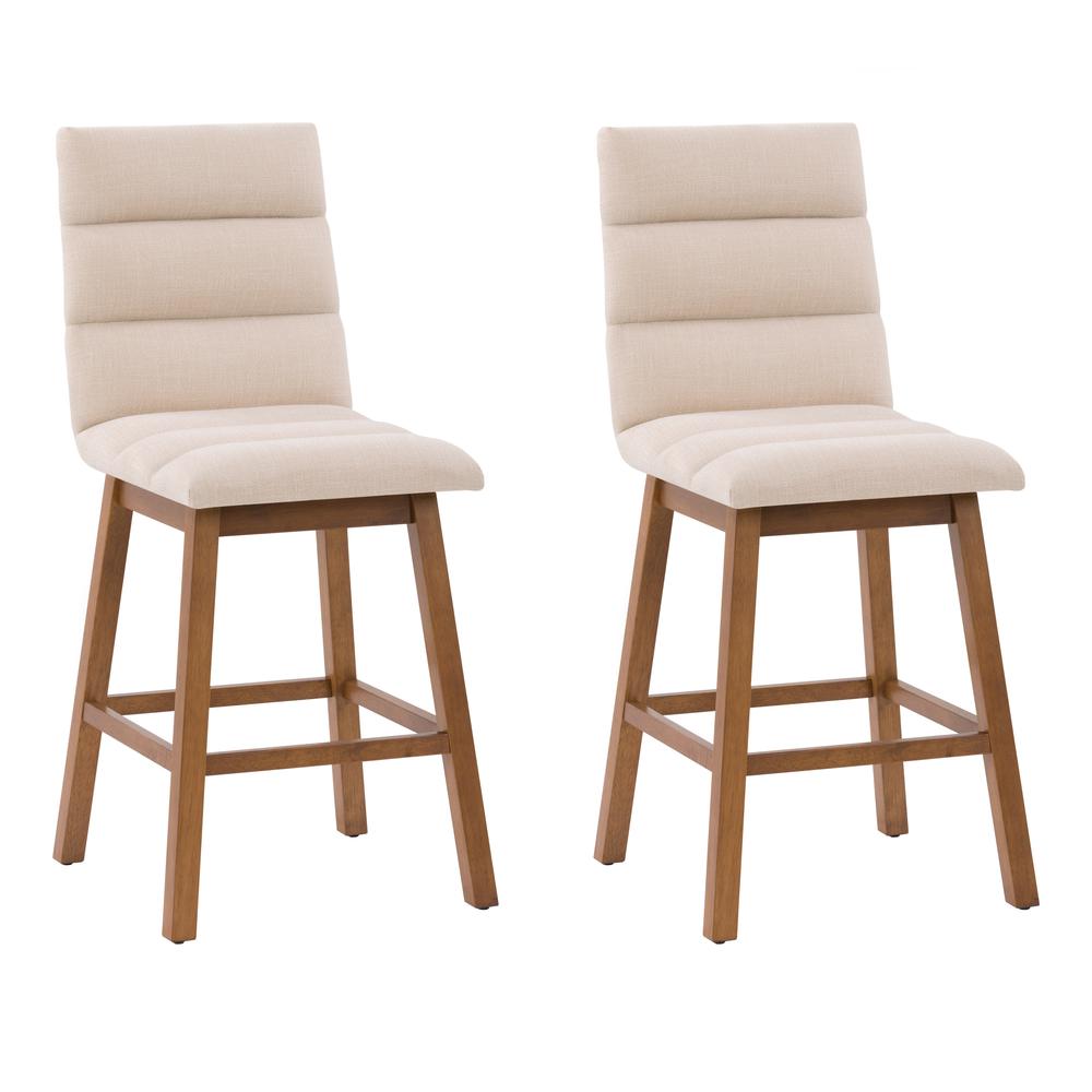 CorLiving Boston Channel Tufted Fabric Barstool, Beige, Set of 2. Picture 1