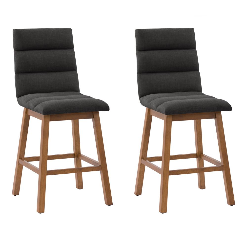 CorLiving Boston Channel Tufted Fabric Barstool, Dark Grey, Set of 2. Picture 1