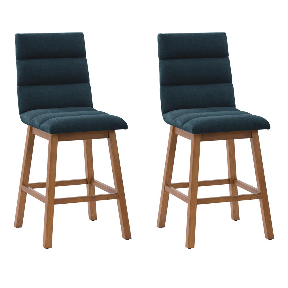 CorLiving Boston Channel Tufted Fabric Barstool, Navy Blue, Set of 2. The main picture.
