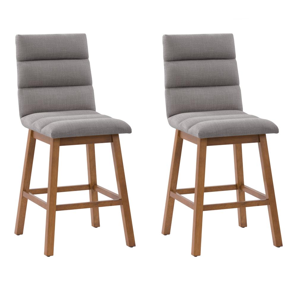 CorLiving Boston Channel Tufted Fabric Barstool, Light Grey, Set of 2. Picture 1