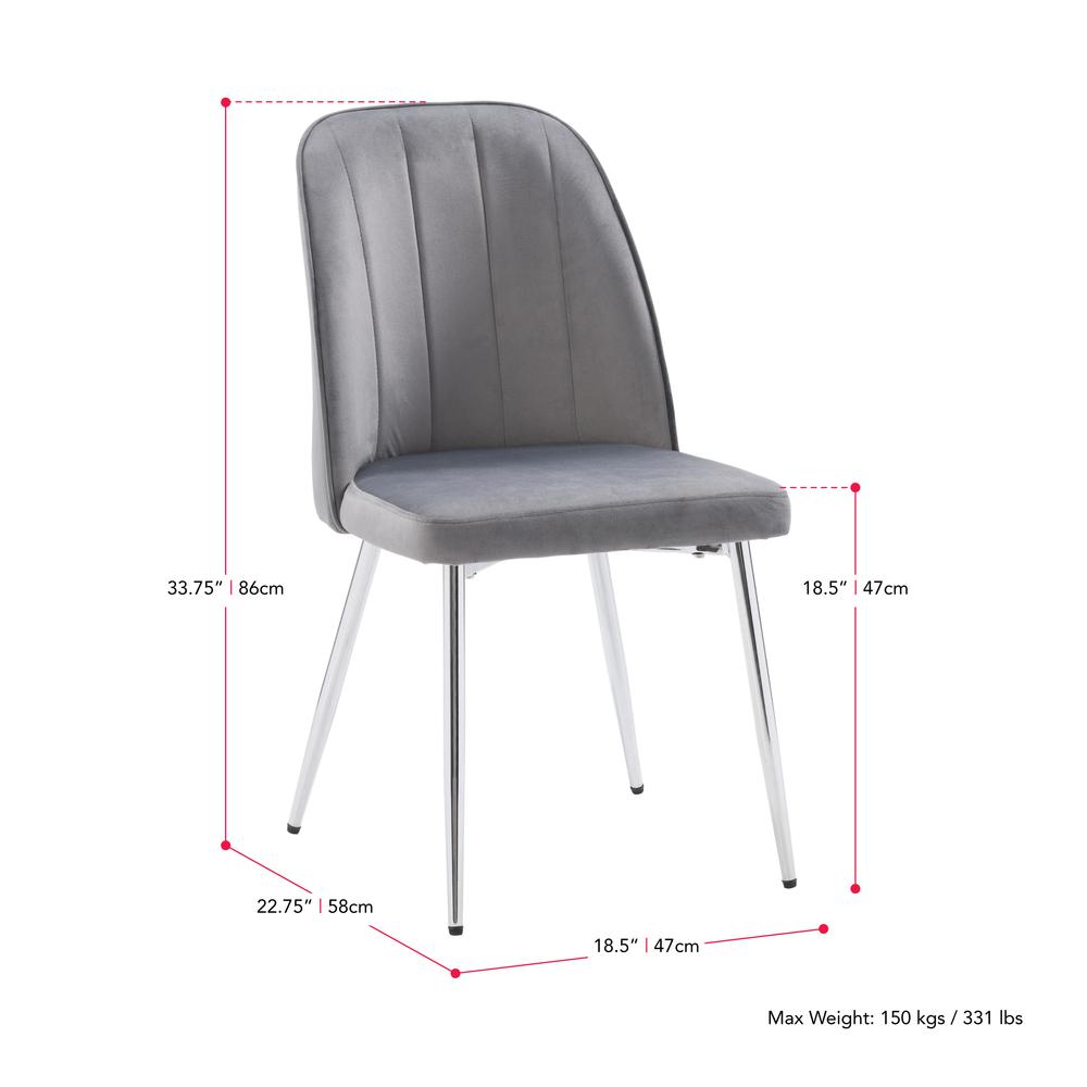 CorLiving Nash Velvet Channel Tufted Side Chair, Dark Grey. Picture 9