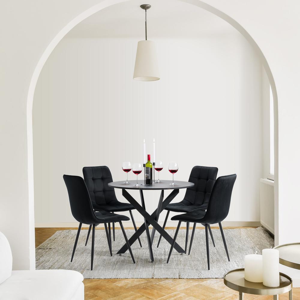 CorLiving Lennox Trestle Leg Dining Set with Black Chairs, 5pc. Picture 1