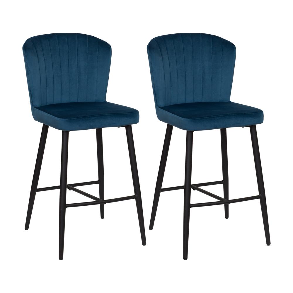 CorLiving Jasper Channel Tufted Barstool Navy Blue. Picture 2