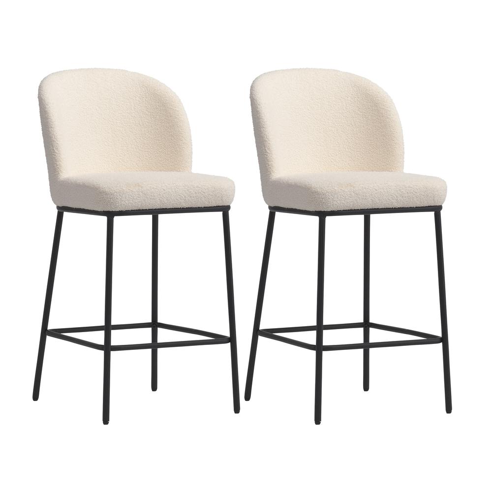 CorLiving Luxury Boucle Bar Stools, Set of 2 White. Picture 2