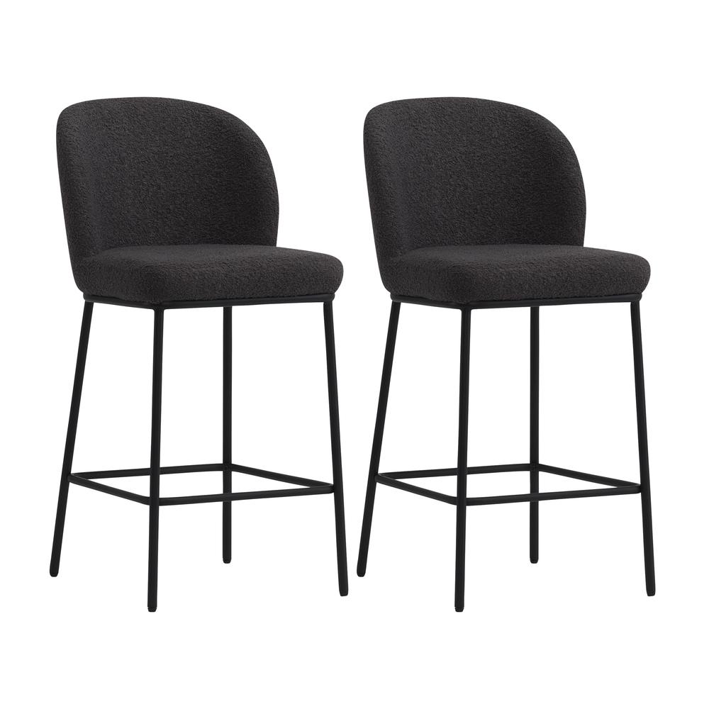 CorLiving Luxury Boucle Bar Stools, Set of 2 Grey. Picture 2