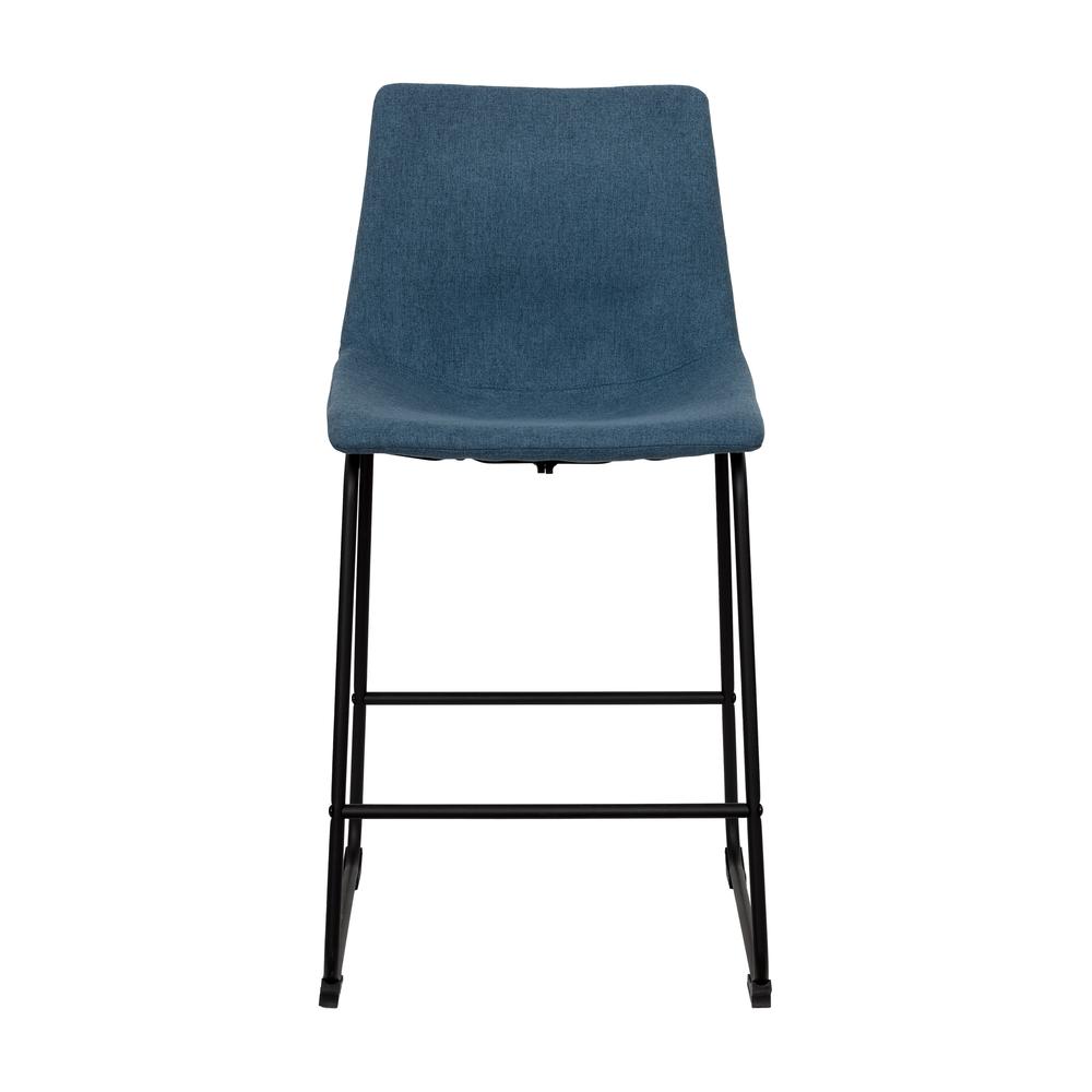 CorLiving Upholstered Bar Stools, Blue. Picture 1