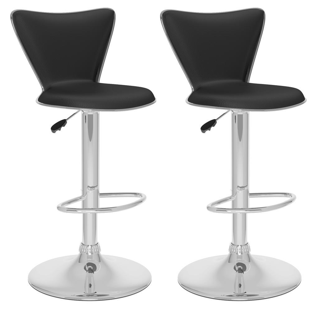 Tall Curved Back Adjustable Bar Stool in Black Leatherette, set of 2. Picture 1