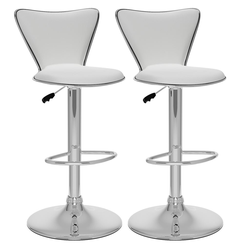 Tall Curved Back Adjustable Bar Stool in White Leatherette, set of 2. Picture 1