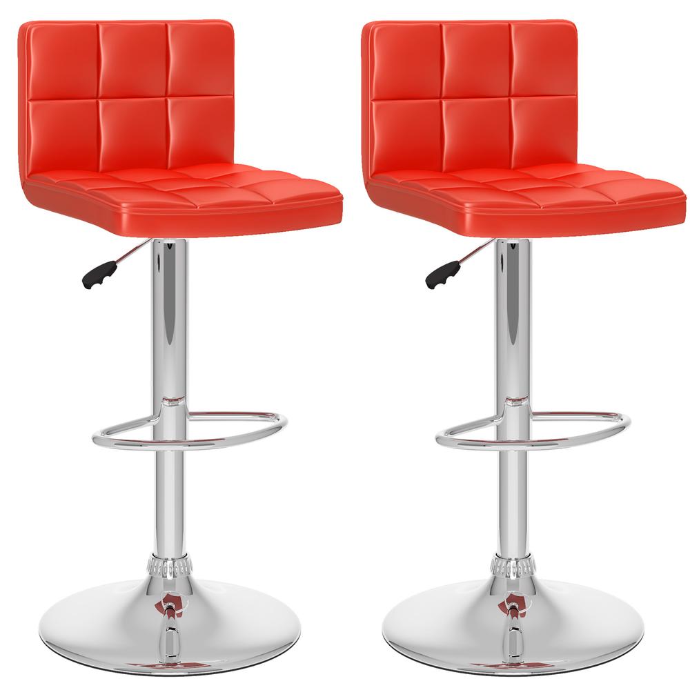 Medium Back Adjustable Barstool in Red Leatherette, set of 2. Picture 1