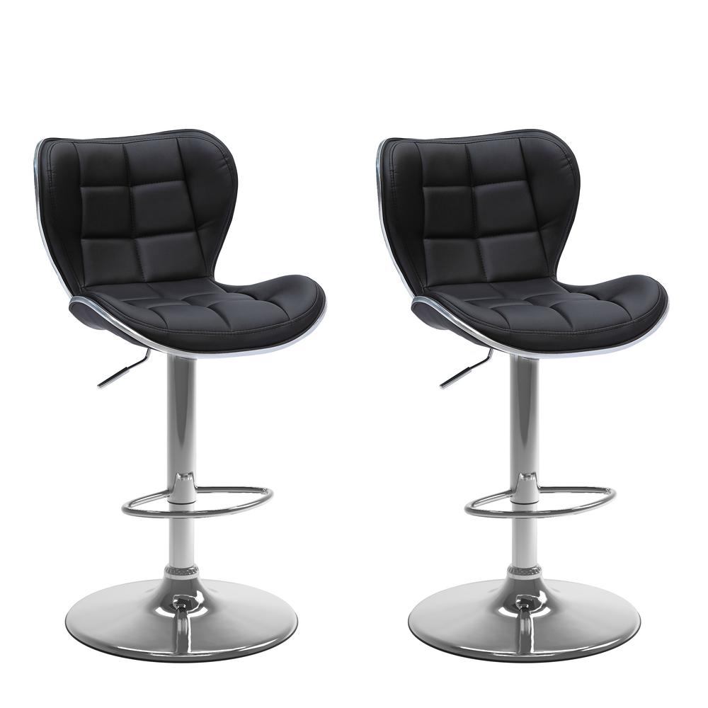 Adjustable Barstool in Black Bonded Leather, set of 2. Picture 1