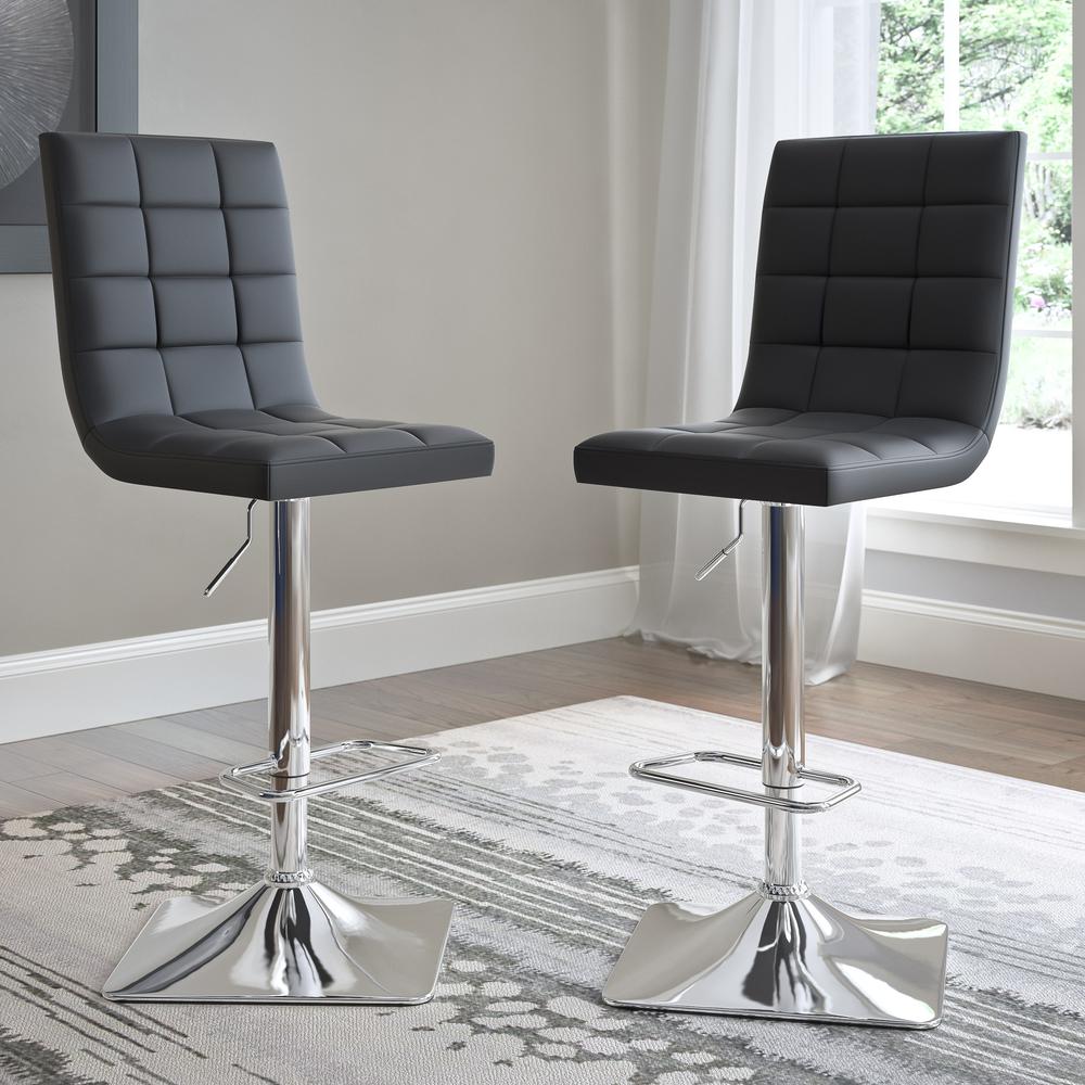 Adjustable Barstool in Black Bonded Leather, set of 2. Picture 6