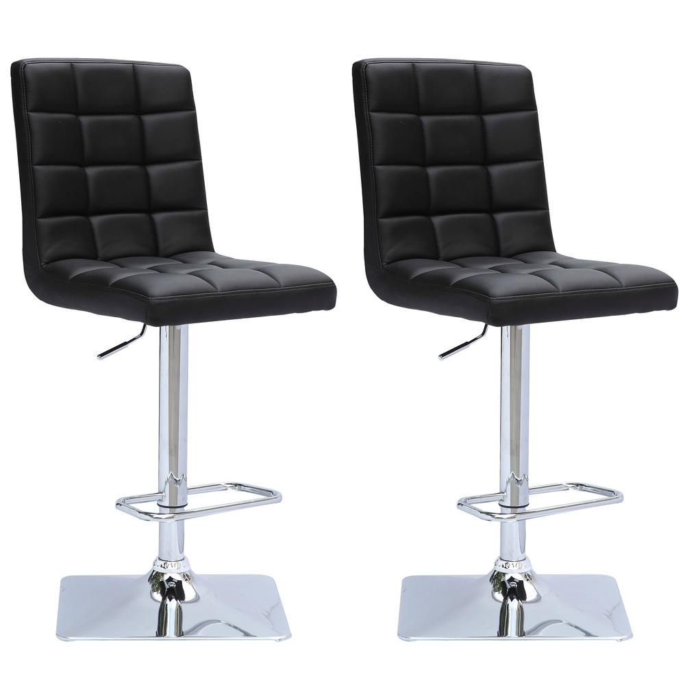 Adjustable Barstool in Black Bonded Leather, set of 2. The main picture.