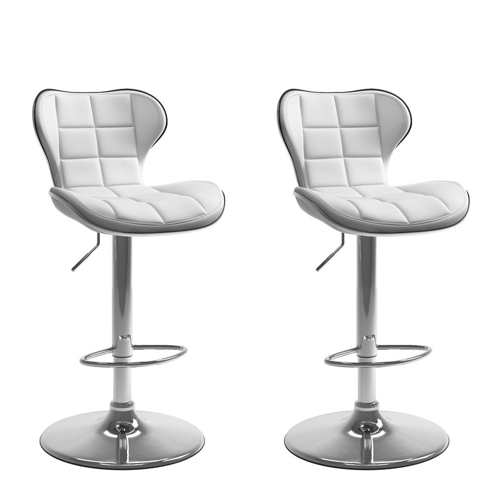 Adjustable Barstool in White Bonded Leather, set of 2. Picture 1