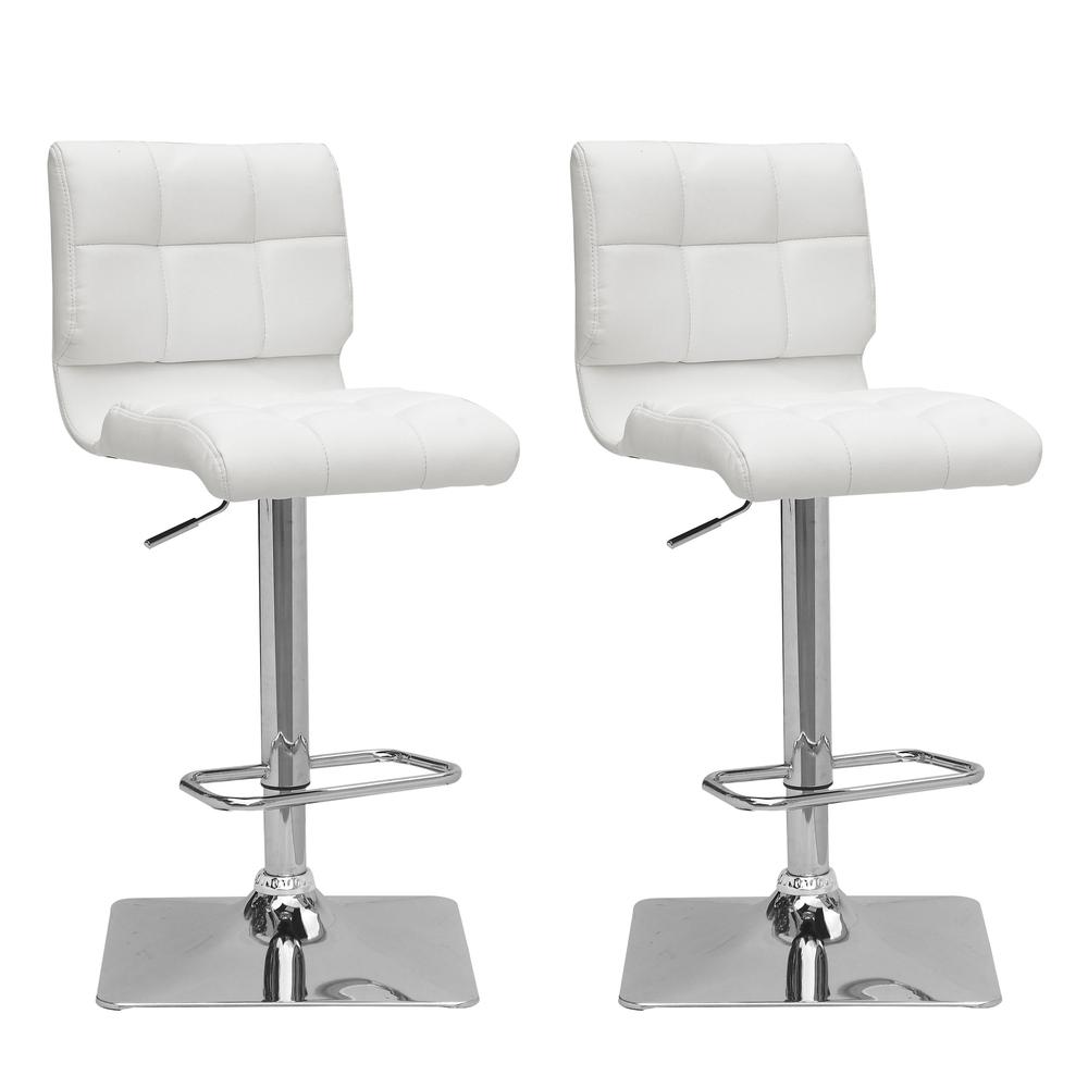 Adjustable Barstool in White Bonded Leather, set of 2. Picture 1