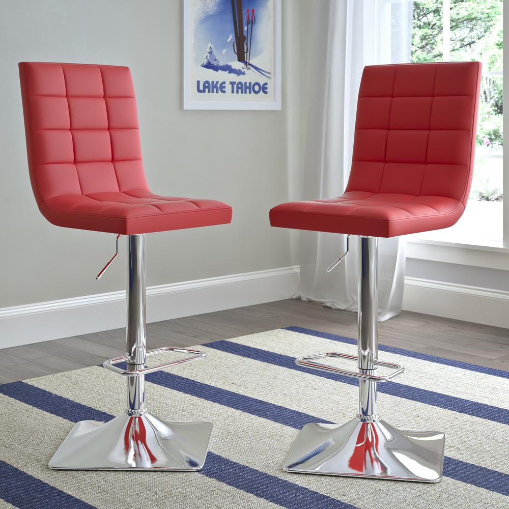 Adjustable Barstool in Red Bonded Leather, set of 2. Picture 6