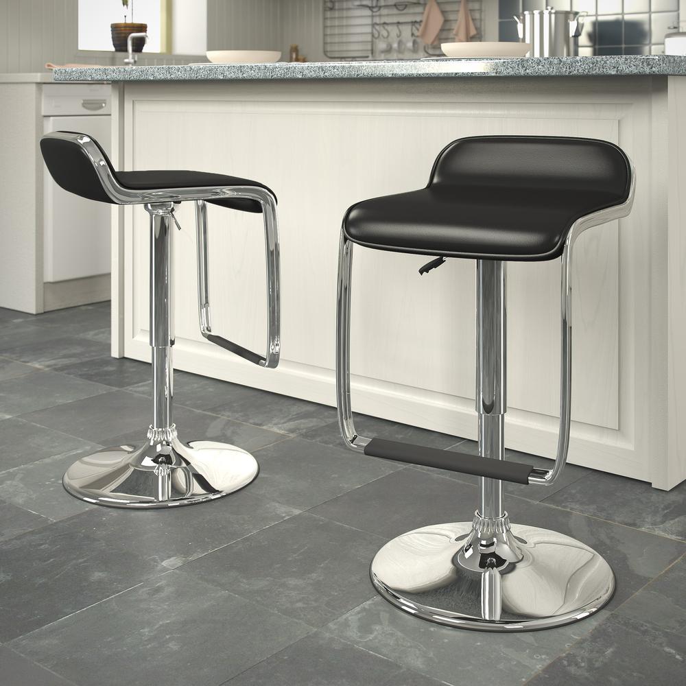 Adjustable Bar Stool with Footrest in Black Leatherette, set of 2. Picture 5