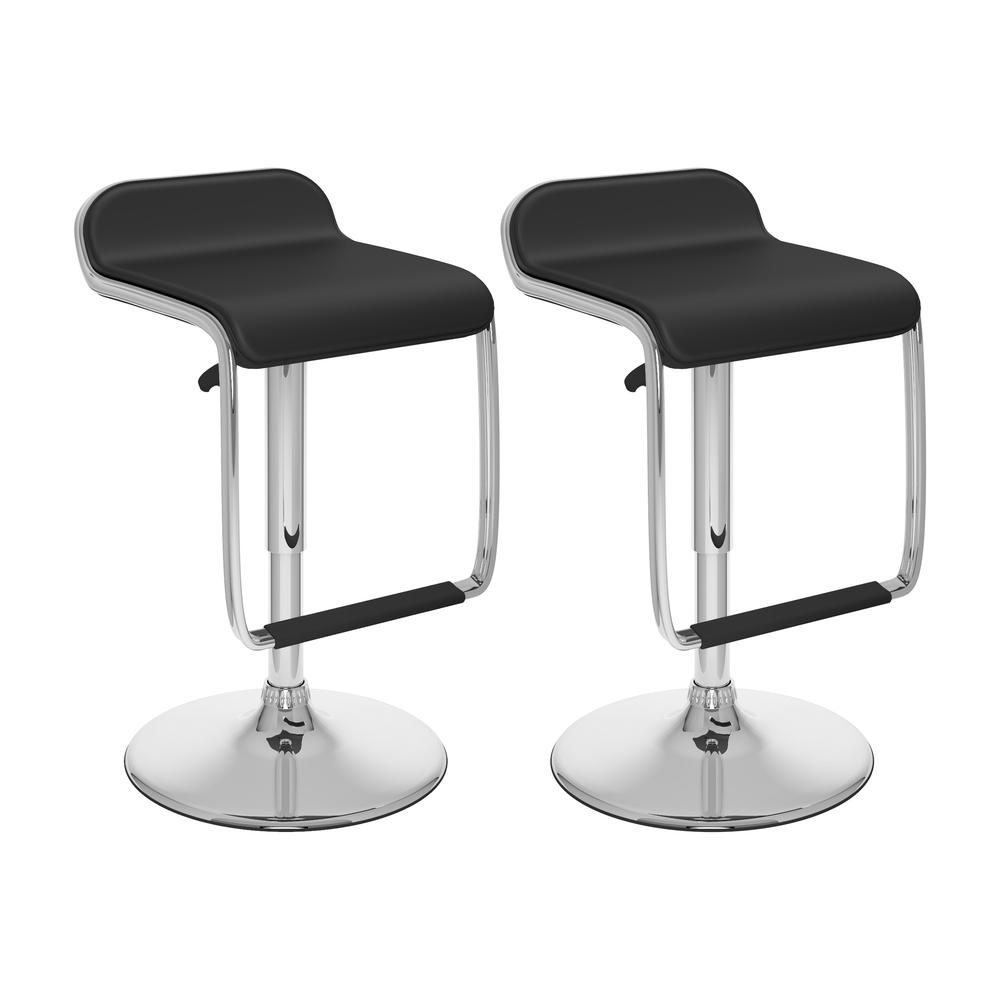 Adjustable Bar Stool with Footrest in Black Leatherette, set of 2. Picture 1