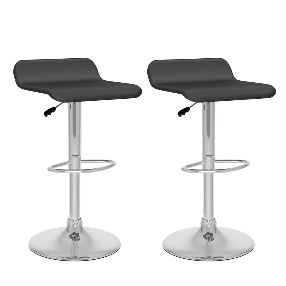 Curved Adjustable Bar Stool in Black Leatherette, set of 2. Picture 1