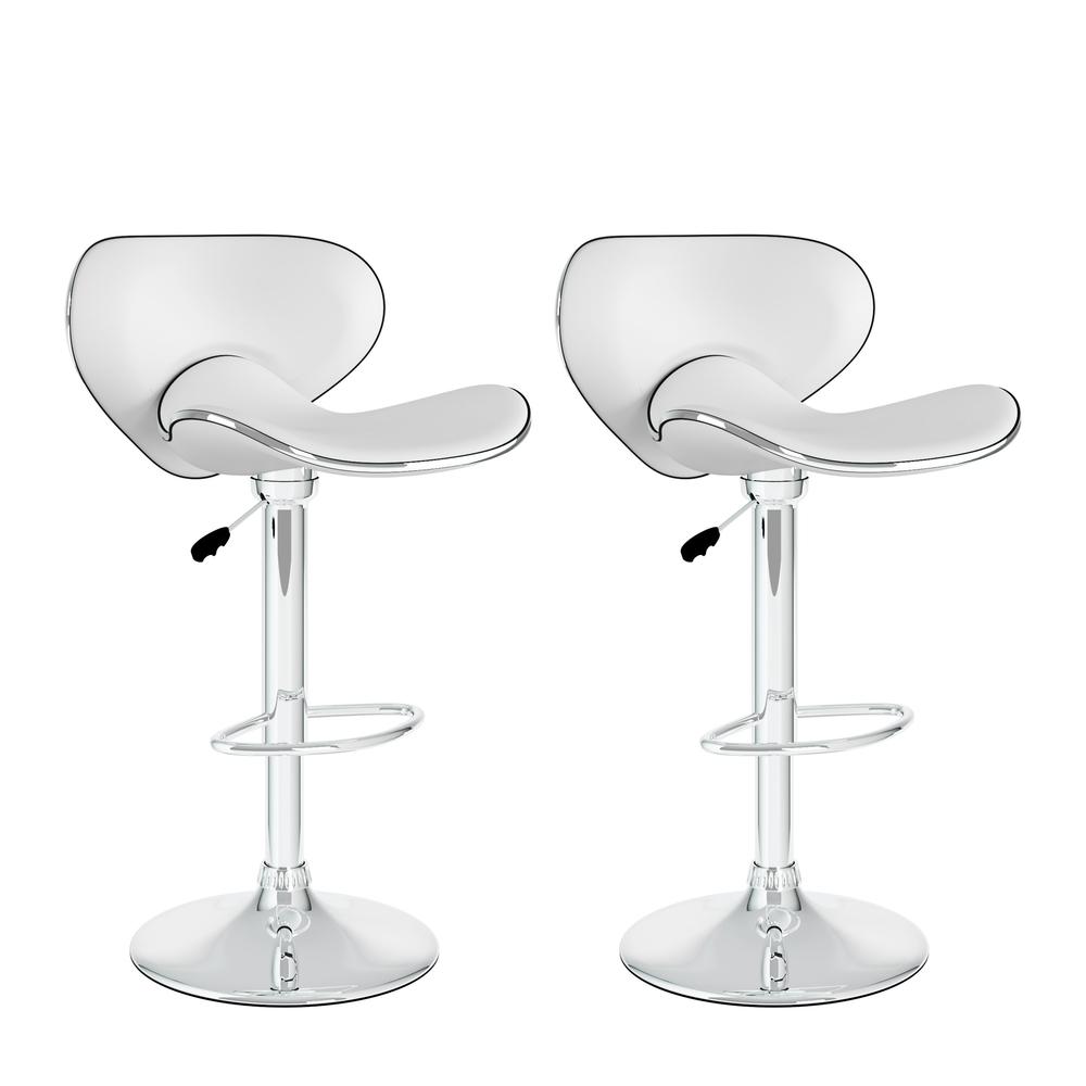 Curved Form Fitting Adjustable Bar Stool in White Leatherette, set of 2. Picture 1