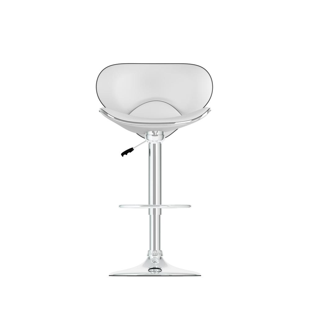 Curved Form Fitting Adjustable Bar Stool in White Leatherette, set of 2. Picture 3