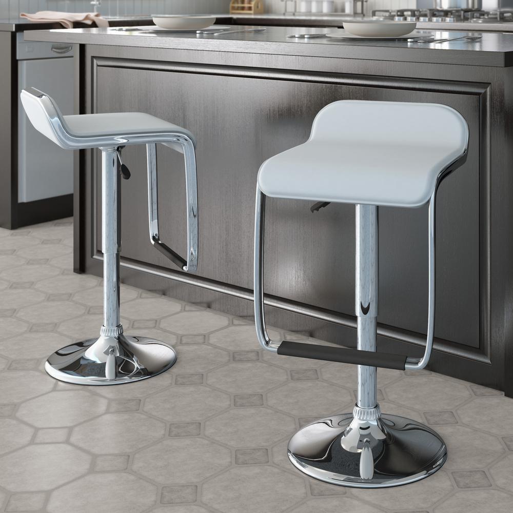 Adjustable Bar Stool with Footrest in White Leatherette, set of 2. Picture 5