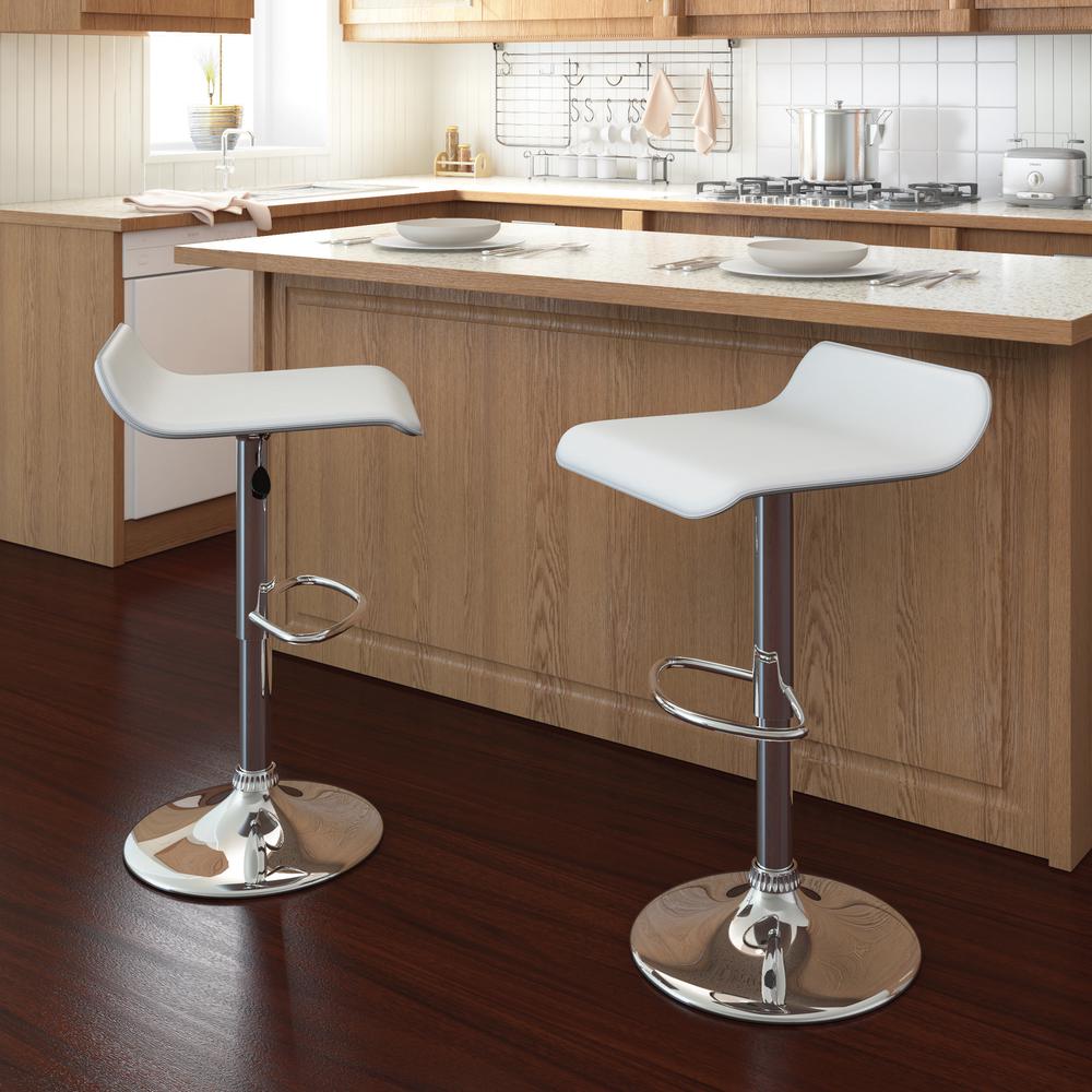 Curved Adjustable Bar Stool in White Leatherette, set of 2. Picture 4
