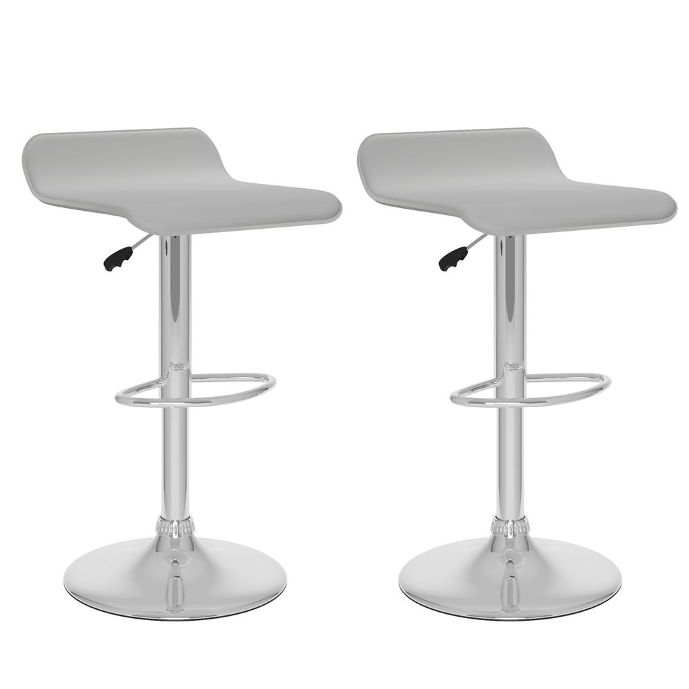 Curved Adjustable Bar Stool in White Leatherette, set of 2. Picture 1